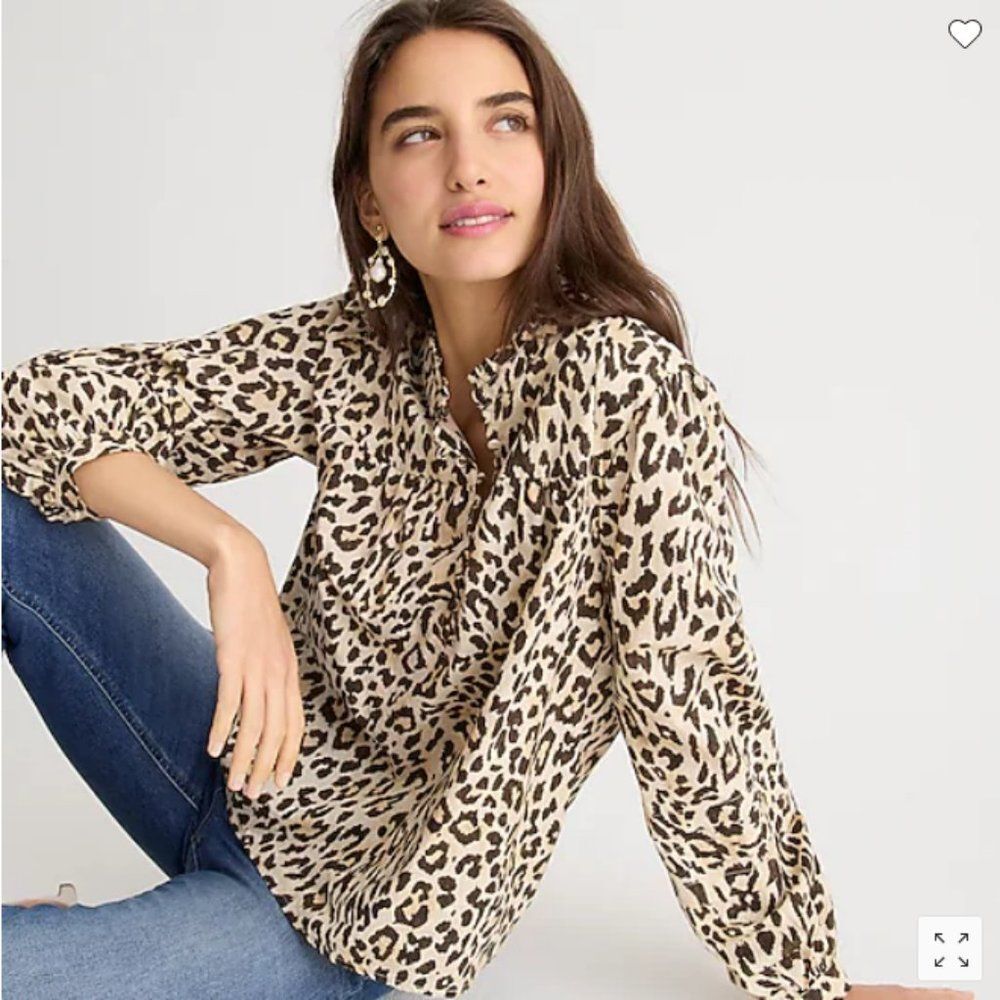 J. Crew Button-Front Ruffleneck Popover In Leopar… - image 2